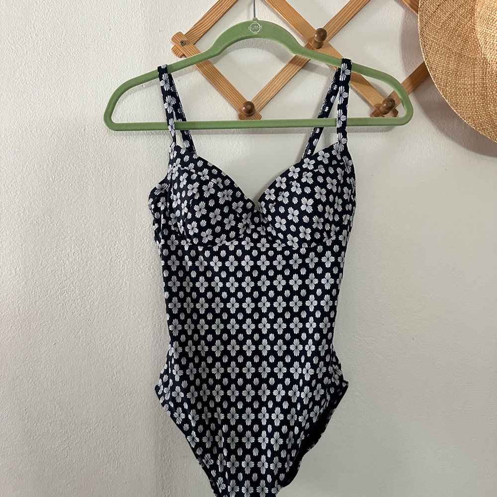 Draper James Navy and White Floral One-Piece Swimsuit